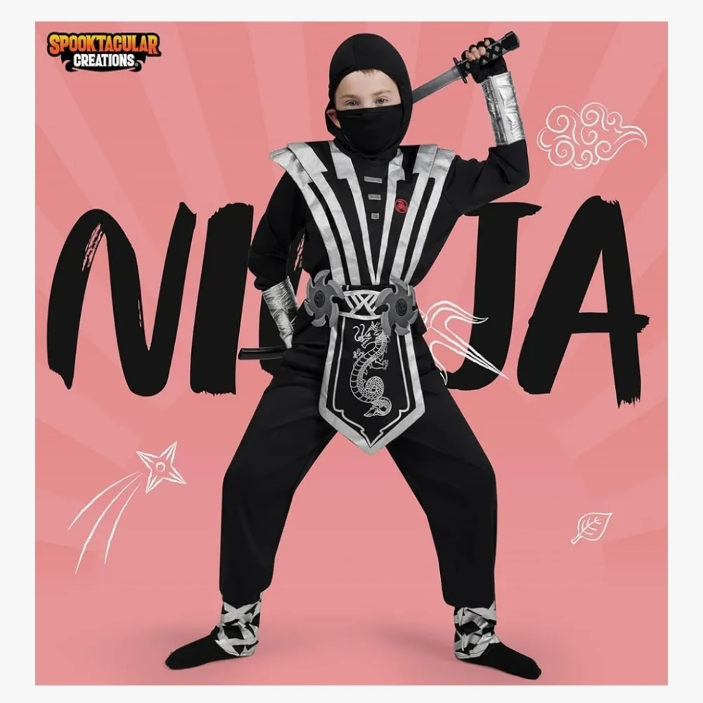 Stealth Ninja Kids Costume - Black and Silver